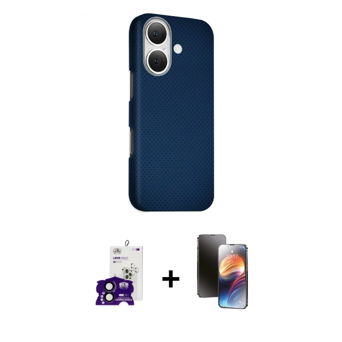 MARSİLYAN™- iPhone 16 Kılıf Kozmos Klasik Prime - Siyah 3D Antistatik Mat Seramik Nano Ekran Koruyucu + Bilvis Titan Kamera Lens - SH