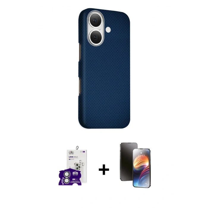 MARSİLYAN™- iPhone 16 Kılıf Kozmos Klasik Prime - Siyah 3D Antistatik Mat Seramik Nano Ekran Koruyucu + Bilvis Titan Kamera Lens - GS