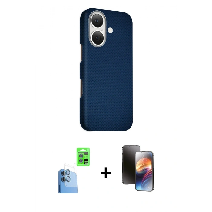 MARSİLYAN™- iPhone 16 Kılıf Kozmos Klasik Prime - Siyah 3D Antistatik Mat Seramik Nano Ekran Koruyucu + Raze Metal Kamera Lens - LT