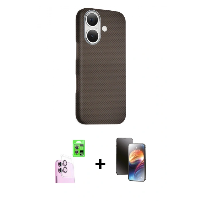 MARSİLYAN™- iPhone 16 Kılıf Kozmos Klasik Prime - Siyah 3D Antistatik Mat Seramik Nano Ekran Koruyucu + Raze Metal Kamera Lens - PE