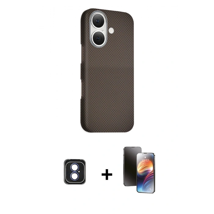 MARSİLYAN™- iPhone 16 Kılıf Kozmos Klasik Prime - Siyah 3D Antistatik Mat Seramik Nano Ekran Koruyucu + PVD Metal Kamera Lens - MI
