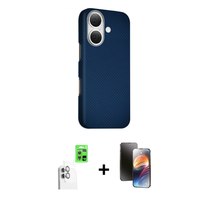 MARSİLYAN™- iPhone 16 Kılıf Kozmos Klasik Prime - Siyah 3D Antistatik Mat Seramik Nano Ekran Koruyucu + Raze Metal Kamera Lens - BZ