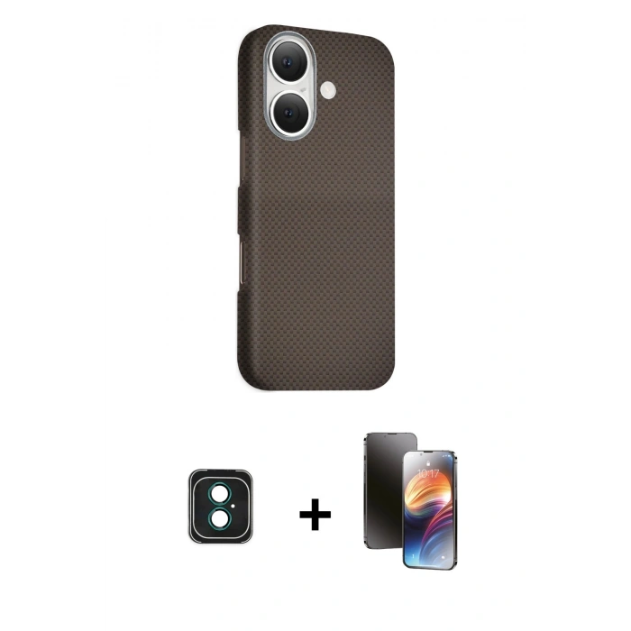 MARSİLYAN™- iPhone 16 Kılıf Kozmos Klasik Prime - Siyah 3D Antistatik Mat Seramik Nano Ekran Koruyucu + PVD Metal Kamera Lens - YL