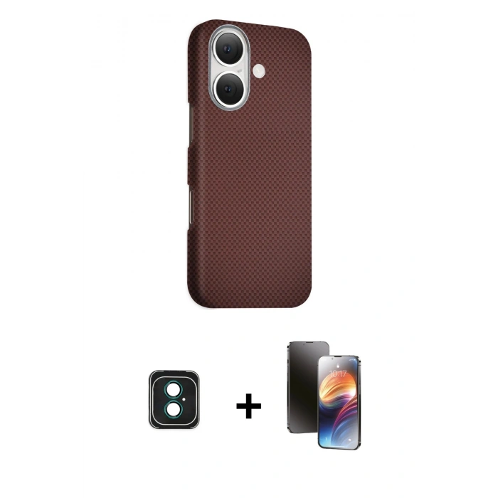 MARSİLYAN™- iPhone 16 Kılıf Kozmos Klasik Prime - Siyah 3D Antistatik Mat Seramik Nano Ekran Koruyucu + PVD Metal Kamera Lens - YL