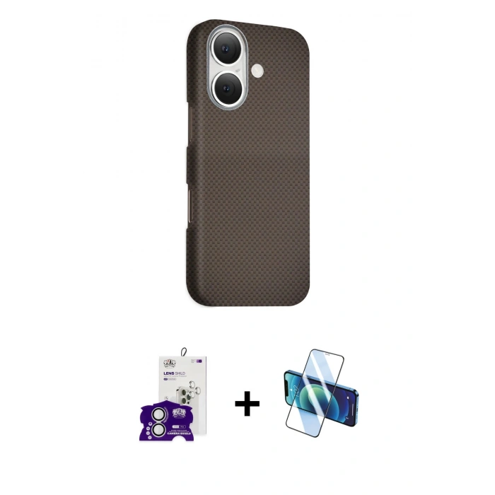 MARSİLYAN™- iPhone 16 Kılıf Kozmos Klasik Prime - Siyah 3D Antistatik Seramik Nano Ekran Koruyucu + Bilvis Titan Kamera Lens - GS
