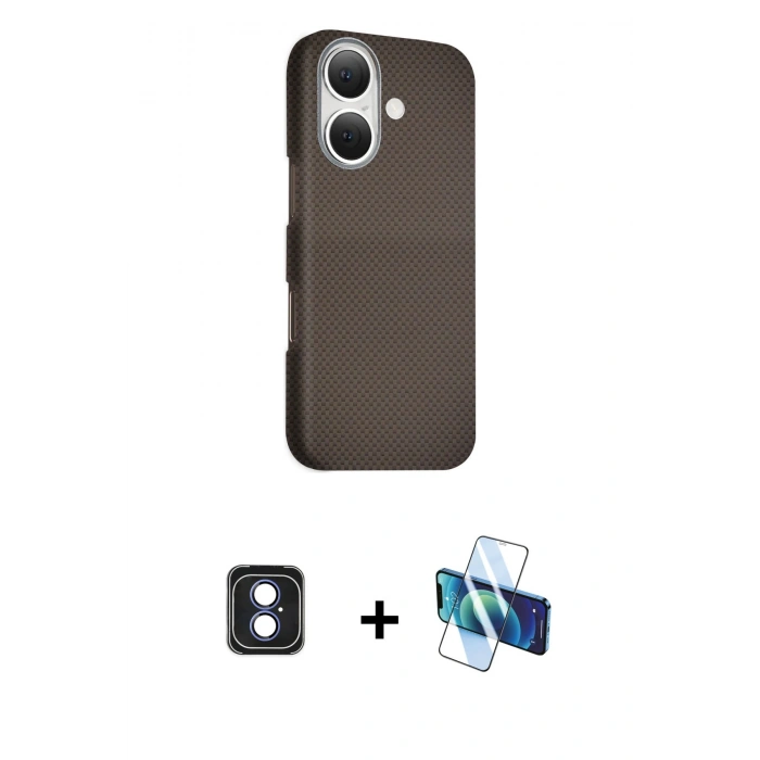 MARSİLYAN™- iPhone 16 Kılıf Kozmos Klasik Prime - Siyah 3D Antistatik Seramik Nano Ekran Koruyucu + PVD Metal Kamera Lens - MI