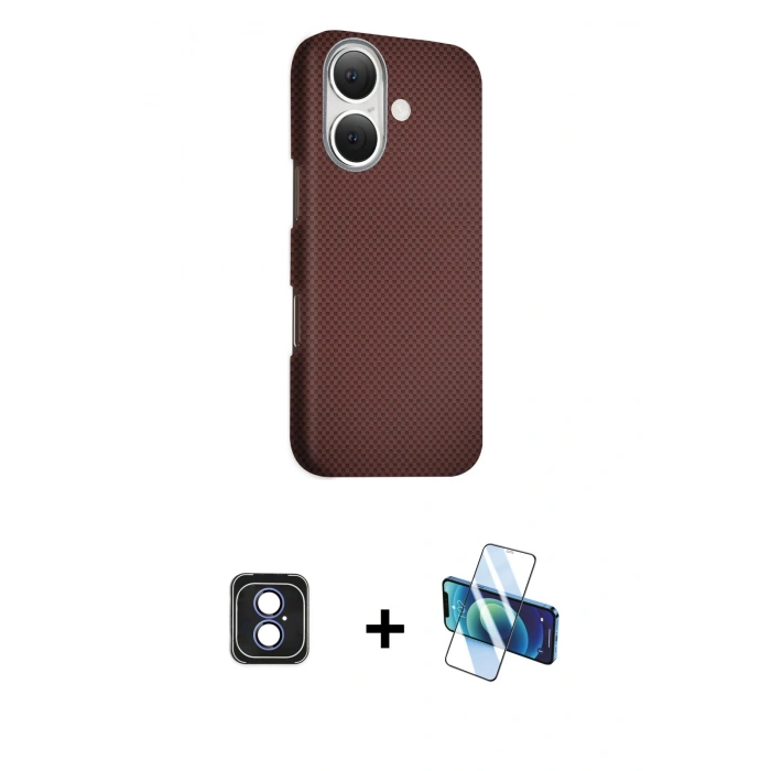 MARSİLYAN™- iPhone 16 Kılıf Kozmos Klasik Prime - Siyah 3D Antistatik Seramik Nano Ekran Koruyucu + PVD Metal Kamera Lens - MI