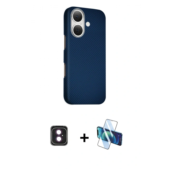 MARSİLYAN™- iPhone 16 Kılıf Kozmos Klasik Prime - Siyah 3D Antistatik Seramik Nano Ekran Koruyucu + PVD Metal Kamera Lens - PE