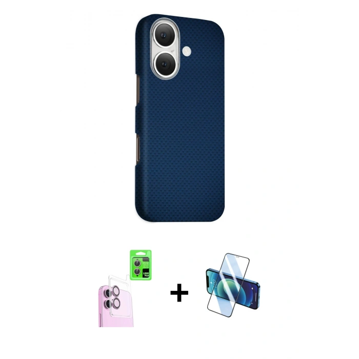 MARSİLYAN™- iPhone 16 Kılıf Kozmos Klasik Prime - Siyah 3D Antistatik Seramik Nano Ekran Koruyucu + Raze Metal Kamera Lens - PE