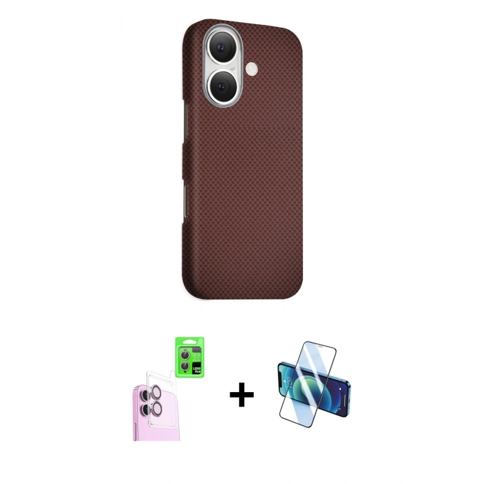 MARSİLYAN™- iPhone 16 Kılıf Kozmos Klasik Prime - Siyah 3D Antistatik Seramik Nano Ekran Koruyucu + Raze Metal Kamera Lens - PE