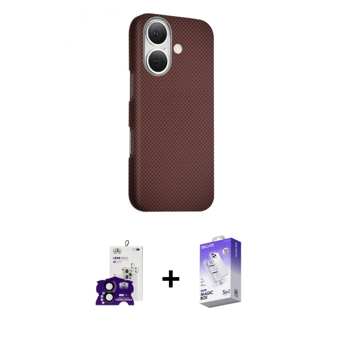 MARSİLYAN™- iPhone 16 Kılıf Kozmos Klasik Prime - Siyah Bilvis 5in1 3D Magic Cam Ekran Koruyucu + Bilvis Titan Kamera Lens - SH