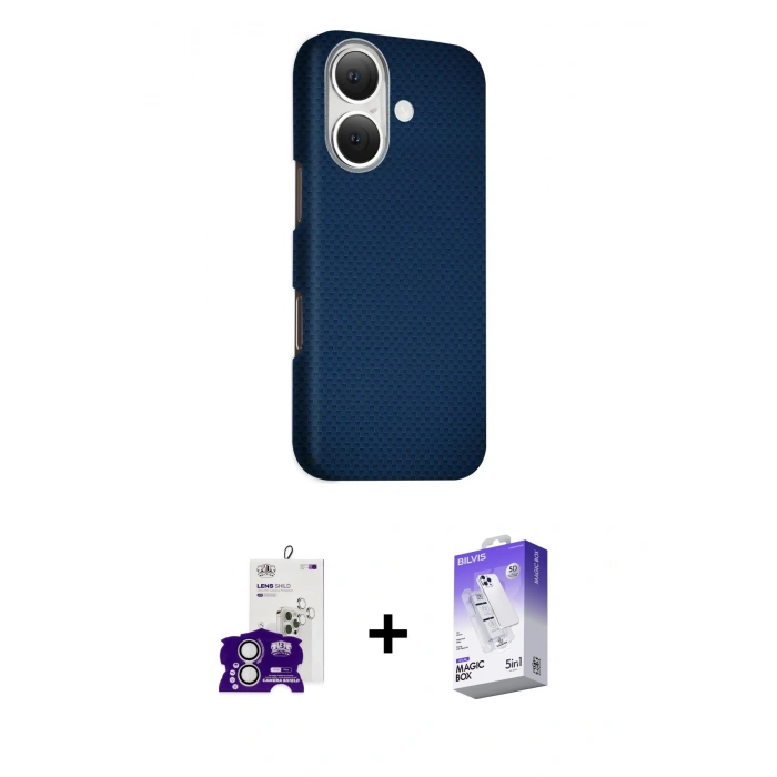 MARSİLYAN™- iPhone 16 Kılıf Kozmos Klasik Prime - Siyah Bilvis 5in1 3D Magic Cam Ekran Koruyucu + Bilvis Titan Kamera Lens - GS