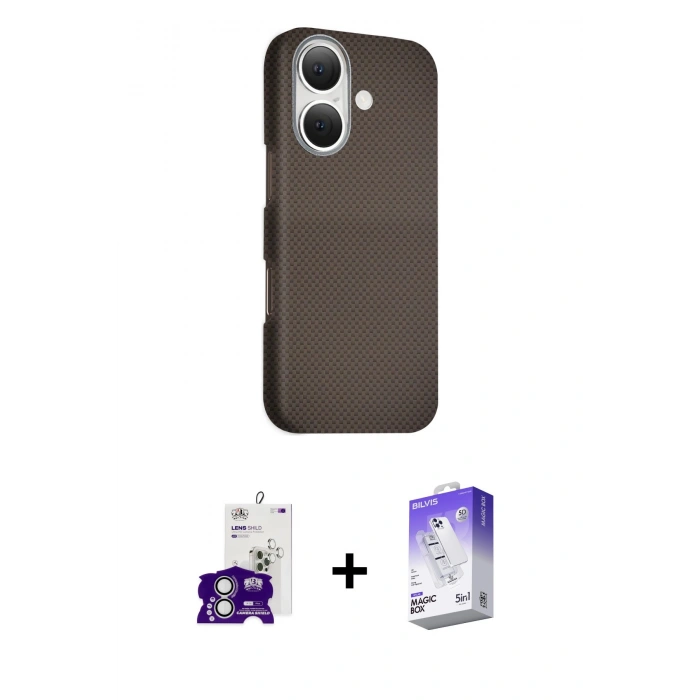 MARSİLYAN™- iPhone 16 Kılıf Kozmos Klasik Prime - Siyah Bilvis 5in1 3D Magic Cam Ekran Koruyucu + Bilvis Titan Kamera Lens - GS