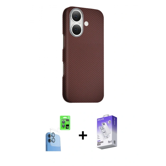 MARSİLYAN™- iPhone 16 Kılıf Kozmos Klasik Prime - Siyah Bilvis 5in1 3D Magic Cam Ekran Koruyucu + Raze Metal Kamera Lens - LT