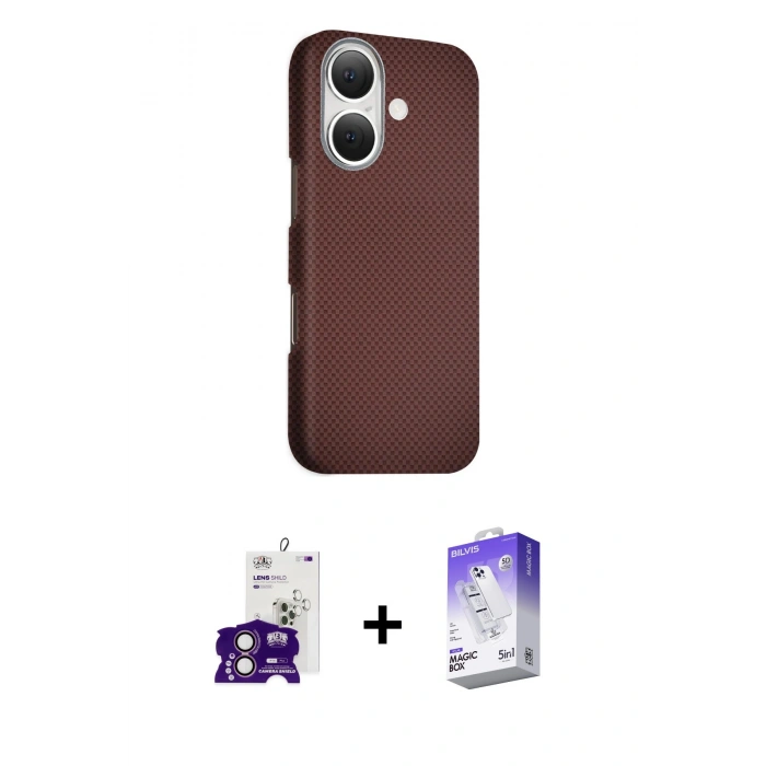 MARSİLYAN™- iPhone 16 Kılıf Kozmos Klasik Prime - Siyah Bilvis 5in1 3D Magic Cam Ekran Koruyucu + Bilvis Titan Kamera Lens - PE