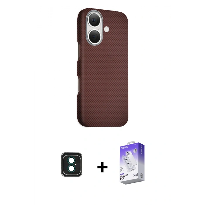 MARSİLYAN™- iPhone 16 Kılıf Kozmos Klasik Prime - Siyah Bilvis 5in1 3D Magic Cam Ekran Koruyucu + PVD Metal Kamera Lens - YL