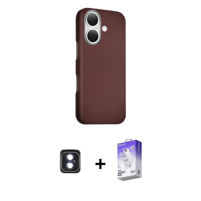 MARSİLYAN™- iPhone 16 Kılıf Kozmos Klasik Prime - Siyah Bilvis 5in1 3D Magic Cam Ekran Koruyucu + PVD Metal Kamera Lens - MI