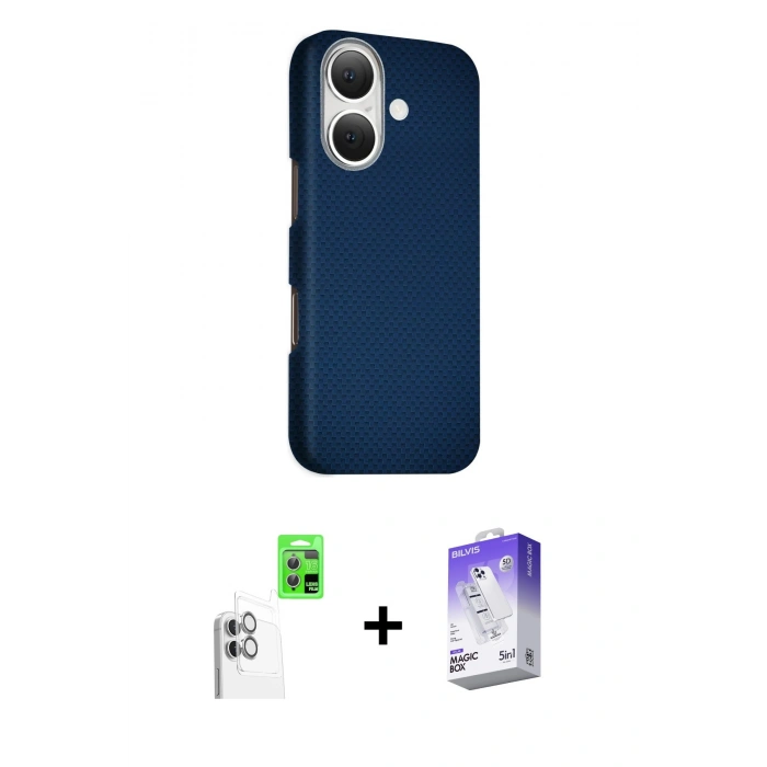 MARSİLYAN™- iPhone 16 Kılıf Kozmos Klasik Prime - Siyah Bilvis 5in1 3D Magic Cam Ekran Koruyucu + Raze Metal Kamera Lens - BZ