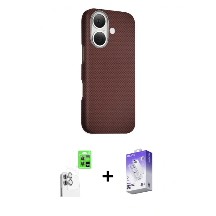 MARSİLYAN™- iPhone 16 Kılıf Kozmos Klasik Prime - Siyah Bilvis 5in1 3D Magic Cam Ekran Koruyucu + Raze Metal Kamera Lens - BZ