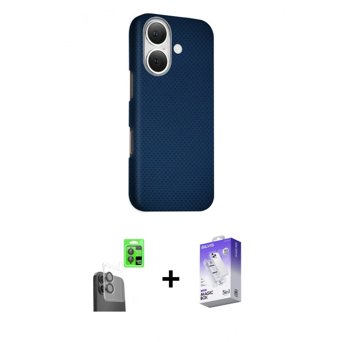 MARSİLYAN™- iPhone 16 Kılıf Kozmos Klasik Prime - Siyah Bilvis 5in1 3D Magic Cam Ekran Koruyucu + Raze Metal Kamera Lens - SH