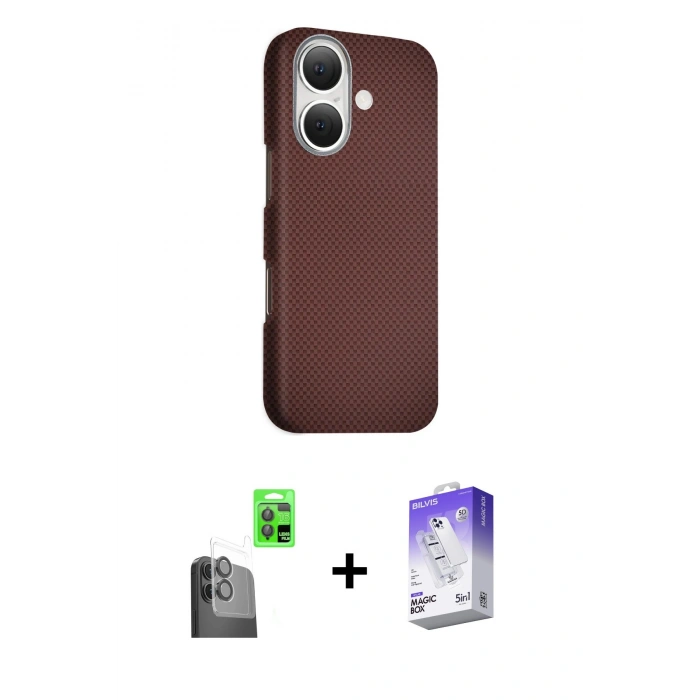 MARSİLYAN™- iPhone 16 Kılıf Kozmos Klasik Prime - Siyah Bilvis 5in1 3D Magic Cam Ekran Koruyucu + Raze Metal Kamera Lens - SH