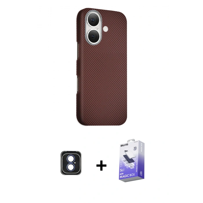MARSİLYAN™- iPhone 16 Kılıf Kozmos Klasik Prime - Siyah Bilvis 5in1 5D Magic Hayalet Cam Ekran Koruyucu + PVD Metal Kamera Lens - MI