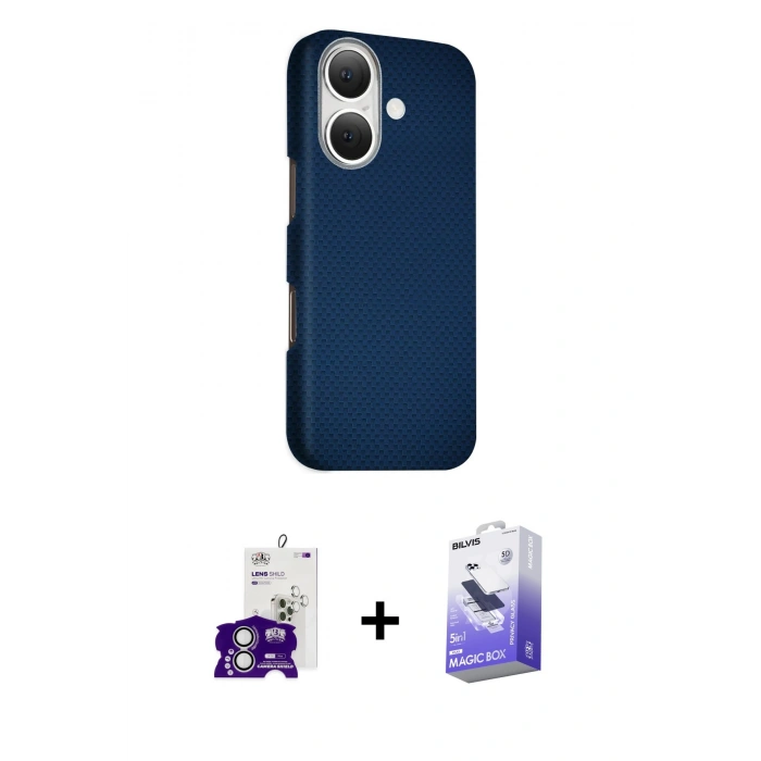 MARSİLYAN™- iPhone 16 Kılıf Kozmos Klasik Prime - Siyah Bilvis 5in1 5D Magic Hayalet Cam Ekran Koruyucu + Bilvis Titan Kamera Lens - GS