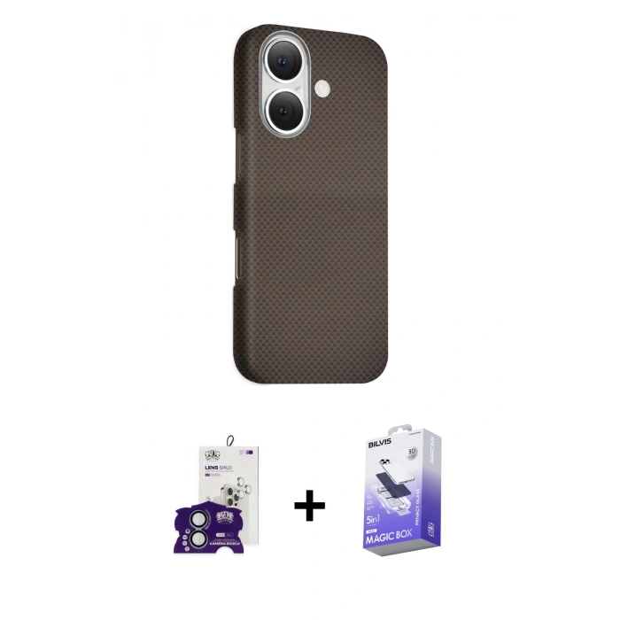 MARSİLYAN™- iPhone 16 Kılıf Kozmos Klasik Prime - Siyah Bilvis 5in1 5D Magic Hayalet Cam Ekran Koruyucu + Bilvis Titan Kamera Lens - YL