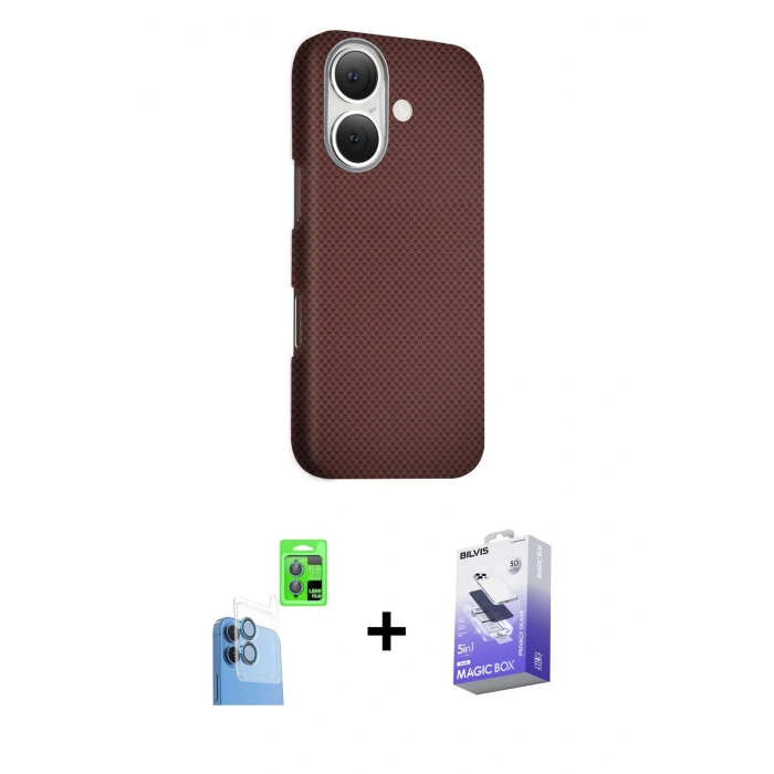 MARSİLYAN™- iPhone 16 Kılıf Kozmos Klasik Prime - Siyah Bilvis 5in1 5D Magic Hayalet Cam Ekran Koruyucu + Raze Metal Kamera Lens - LT