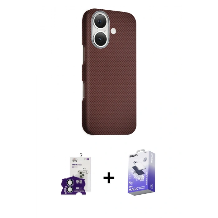 MARSİLYAN™- iPhone 16 Kılıf Kozmos Klasik Prime - Siyah Bilvis 5in1 5D Magic Hayalet Cam Ekran Koruyucu + Bilvis Titan Kamera Lens - YL
