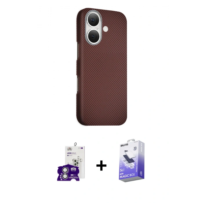 MARSİLYAN™- iPhone 16 Kılıf Kozmos Klasik Prime - Siyah Bilvis 5in1 5D Magic Hayalet Cam Ekran Koruyucu + Bilvis Titan Kamera Lens - GS