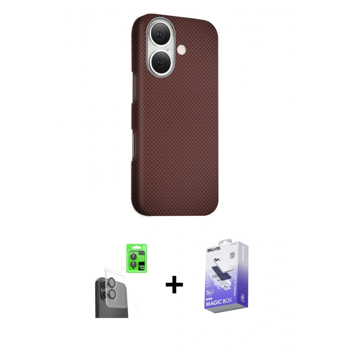MARSİLYAN™- iPhone 16 Kılıf Kozmos Klasik Prime - Siyah Bilvis 5in1 5D Magic Hayalet Cam Ekran Koruyucu + Raze Metal Kamera Lens - SH