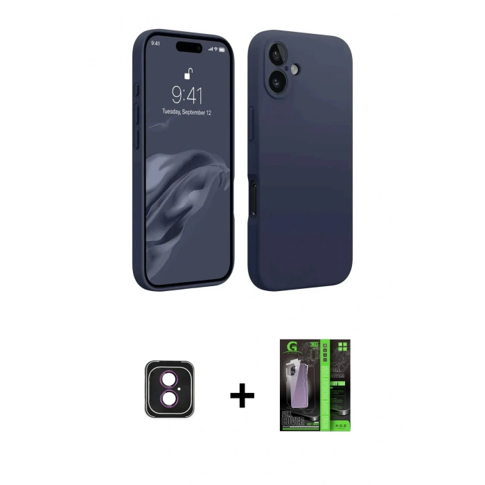 MARSİLYAN™- iPhone 16 Kılıf Kozmos Yansıma Özel Seri - Şeffaf 360 Full Body Arka Koruyucu + Pembe PVD Metal Kamera Lens