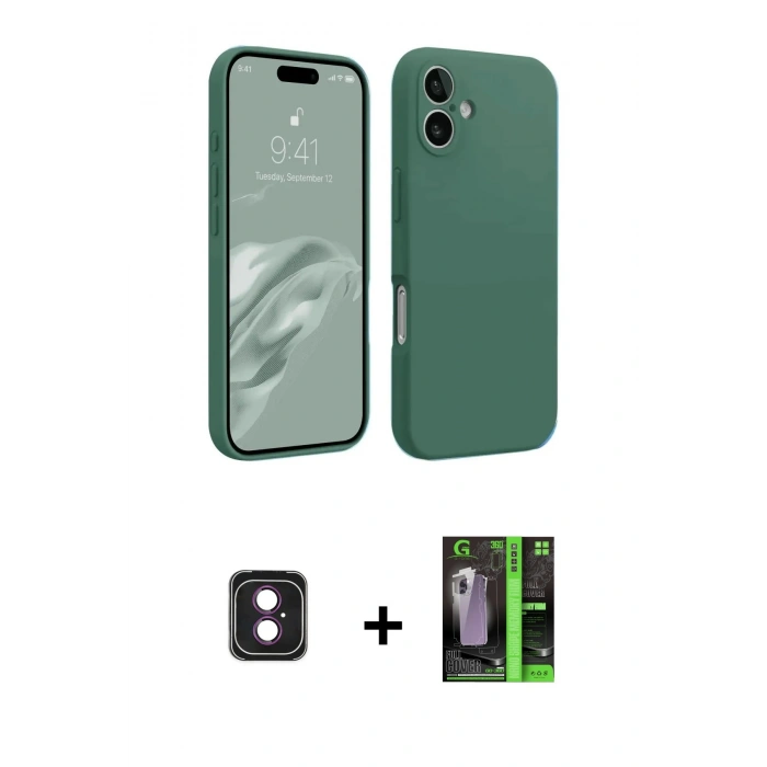 MARSİLYAN™- iPhone 16 Kılıf Kozmos Yansıma Özel Seri - Şeffaf 360 Full Body Arka Koruyucu + Pembe PVD Metal Kamera Lens