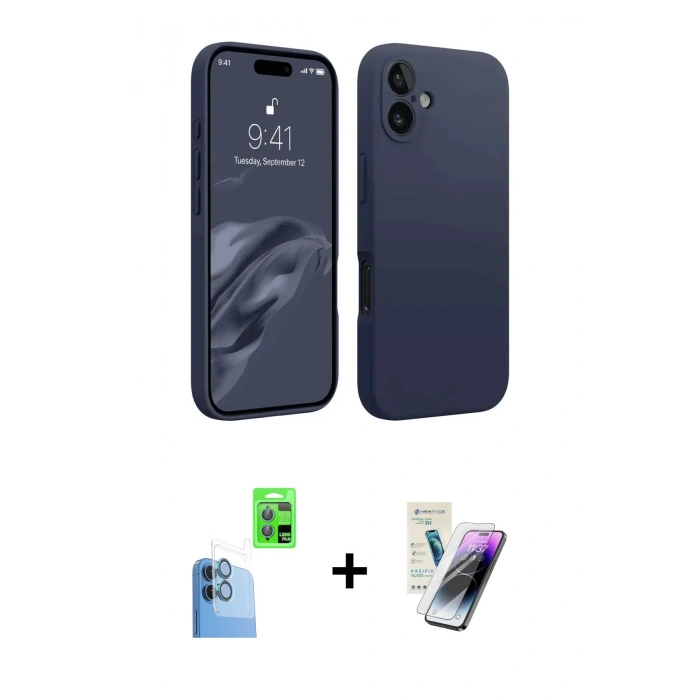 MARSİLYAN™- iPhone 16 Kılıf Kozmos Yansıma Özel Seri - Şeffaf Pasifik Cam Ekran Koruyucu + Raze Metal Kamera Lens - LT