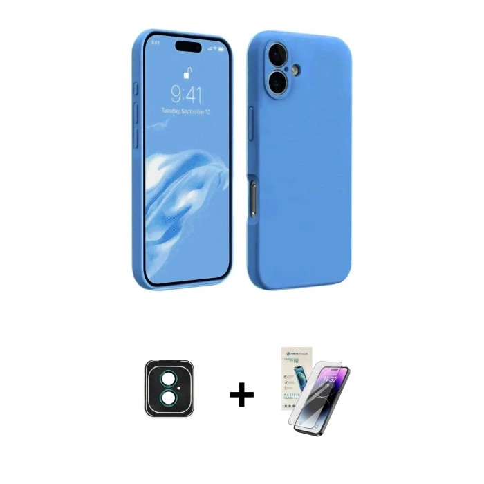MARSİLYAN™- iPhone 16 Kılıf Kozmos Yansıma Özel Seri - Şeffaf Pasifik Cam Ekran Koruyucu + PVD Metal Kamera Lens - YL