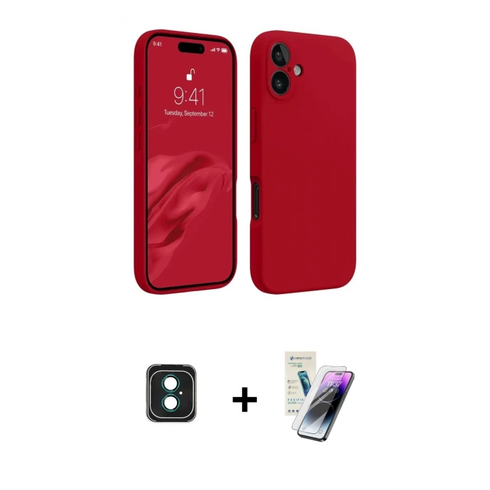 MARSİLYAN™- iPhone 16 Kılıf Kozmos Yansıma Özel Seri - Şeffaf Pasifik Cam Ekran Koruyucu + PVD Metal Kamera Lens - YL