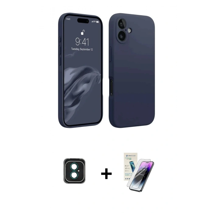MARSİLYAN™- iPhone 16 Kılıf Kozmos Yansıma Özel Seri - Şeffaf Pasifik Cam Ekran Koruyucu + PVD Metal Kamera Lens - YL