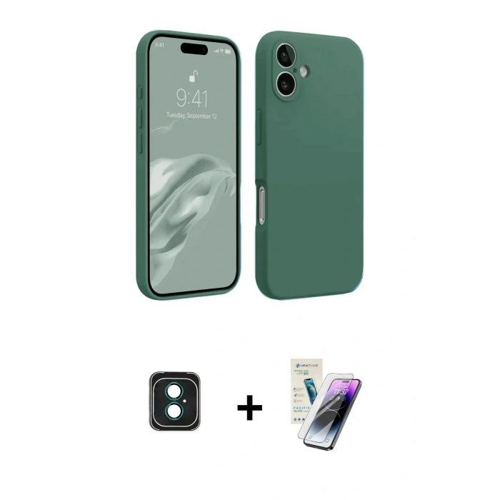 MARSİLYAN™- iPhone 16 Kılıf Kozmos Yansıma Özel Seri - Şeffaf Pasifik Cam Ekran Koruyucu + PVD Metal Kamera Lens - YL