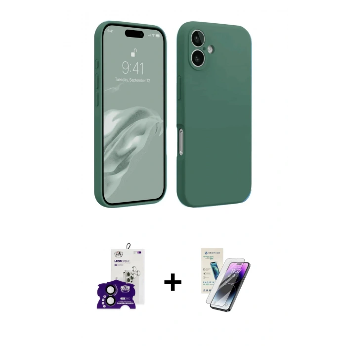 MARSİLYAN™- iPhone 16 Kılıf Kozmos Yansıma Özel Seri - Şeffaf Pasifik Cam Ekran Koruyucu + Siyah Bilvis Titan Kamera Lens