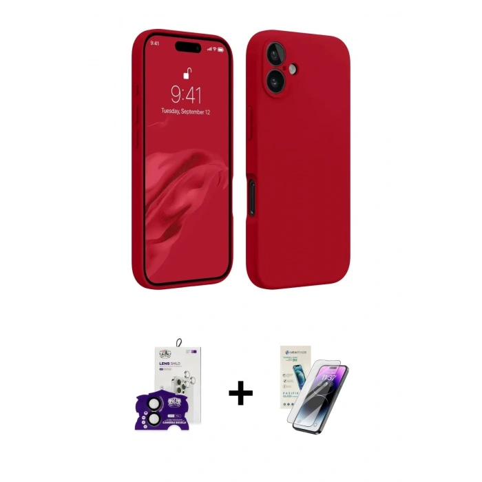 MARSİLYAN™- iPhone 16 Kılıf Kozmos Yansıma Özel Seri - Şeffaf Pasifik Cam Ekran Koruyucu + Siyah Bilvis Titan Kamera Lens