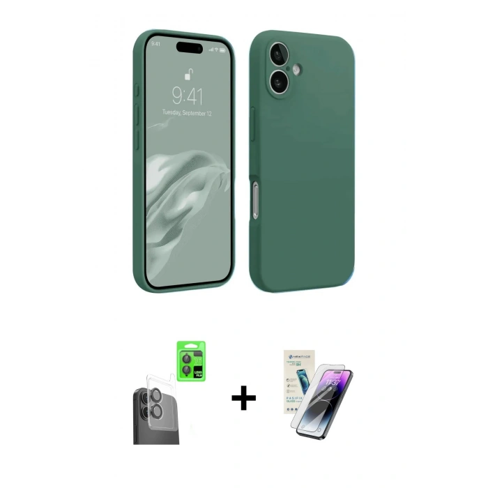 MARSİLYAN™- iPhone 16 Kılıf Kozmos Yansıma Özel Seri - Şeffaf Pasifik Cam Ekran Koruyucu + Raze Metal Kamera Lens - SH