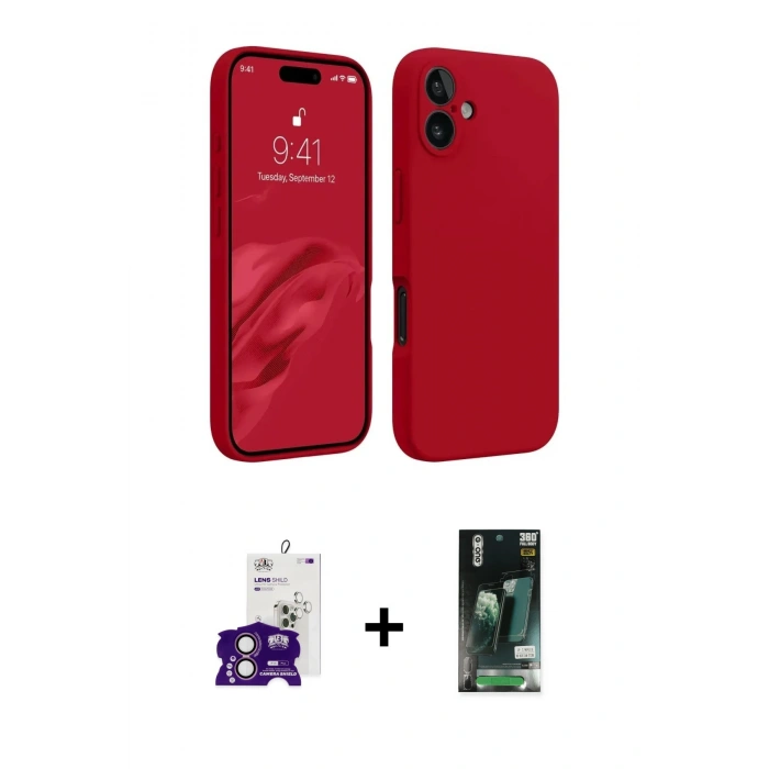 MARSİLYAN™- iPhone 16 Kılıf Kozmos Yansıma Özel Seri - Siyah 360 Mat Full Body Arka Koruyucu + Bilvis Titan Kamera Lens - PE