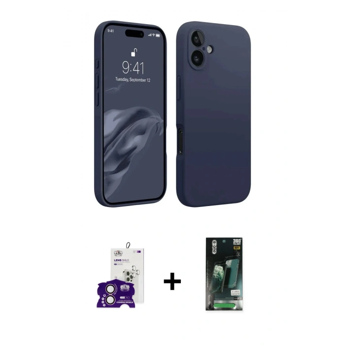 MARSİLYAN™- iPhone 16 Kılıf Kozmos Yansıma Özel Seri - Siyah 360 Mat Full Body Arka Koruyucu + Bilvis Titan Kamera Lens - PE