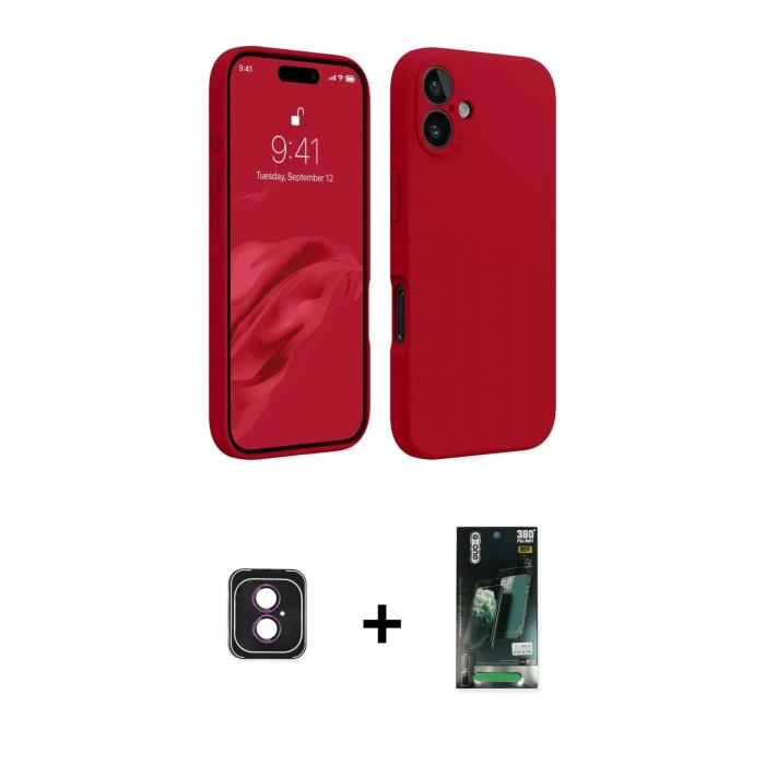 MARSİLYAN™- iPhone 16 Kılıf Kozmos Yansıma Özel Seri - Siyah 360 Mat Full Body Arka Koruyucu + PVD Metal Kamera Lens - PE