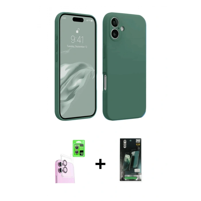 MARSİLYAN™- iPhone 16 Kılıf Kozmos Yansıma Özel Seri - Siyah 360 Mat Full Body Arka Koruyucu + Raze Metal Kamera Lens - PE