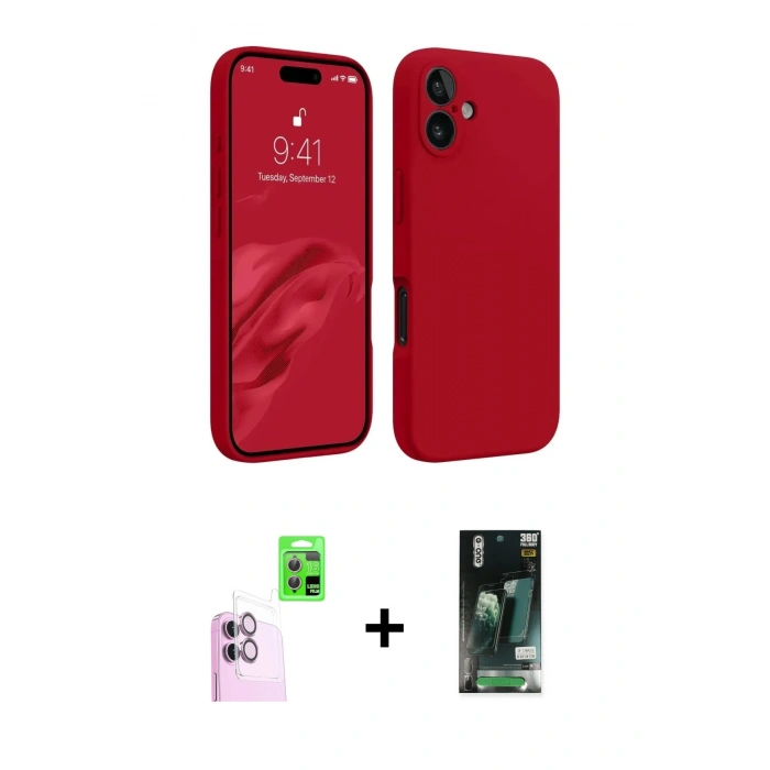 MARSİLYAN™- iPhone 16 Kılıf Kozmos Yansıma Özel Seri - Siyah 360 Mat Full Body Arka Koruyucu + Raze Metal Kamera Lens - PE