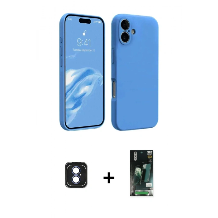 MARSİLYAN™- iPhone 16 Kılıf Kozmos Yansıma Özel Seri - Siyah 360 Mat Full Body Arka Koruyucu + PVD Metal Kamera Lens - MI