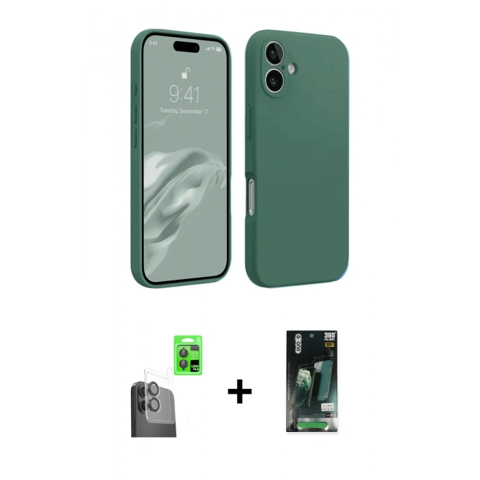 MARSİLYAN™- iPhone 16 Kılıf Kozmos Yansıma Özel Seri - Siyah 360 Mat Full Body Arka Koruyucu + Raze Metal Kamera Lens - SH
