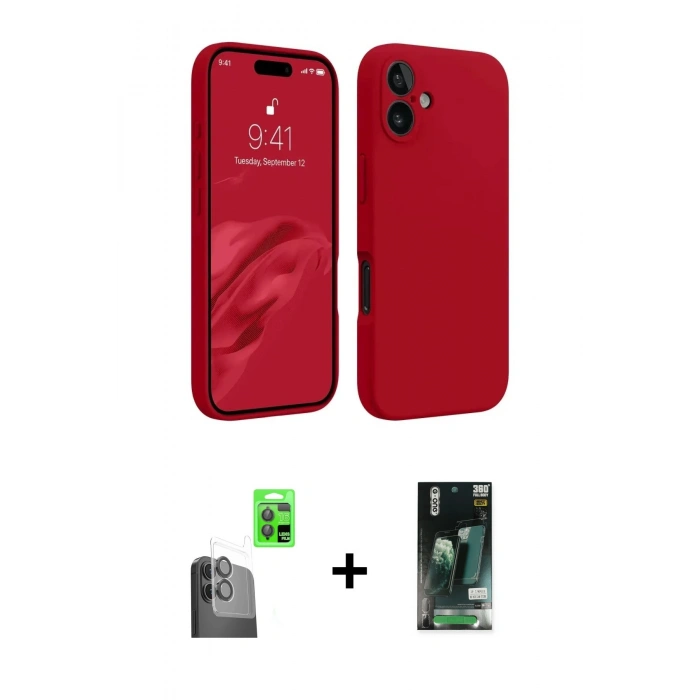 MARSİLYAN™- iPhone 16 Kılıf Kozmos Yansıma Özel Seri - Siyah 360 Mat Full Body Arka Koruyucu + Raze Metal Kamera Lens - SH